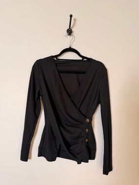 Black Wrap-Front Long Sleeve Top